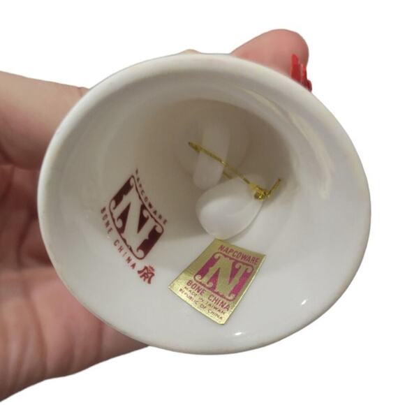 Vintage Napcoware Bone China Christmas Bell‎ Set of 2 Angel Poinsetta - Picture 6 of 11